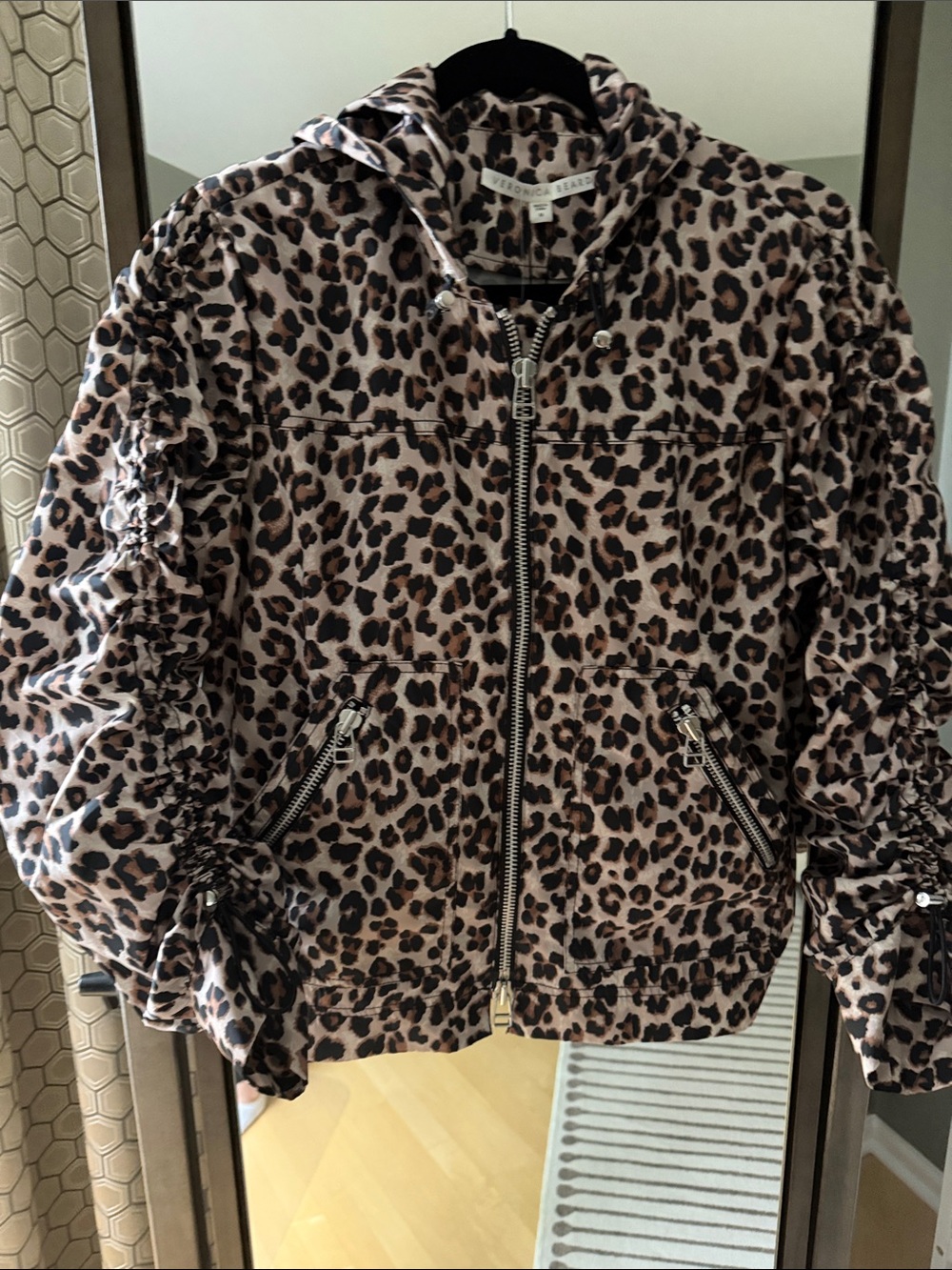 Veronica Beard Leopard Print Hooded Utility Jacket - Beige Brown Black